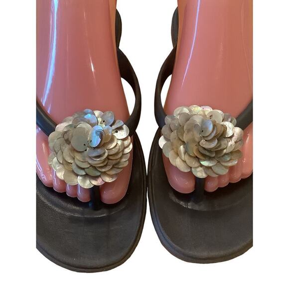 OKABASHI FOOT THERAPY THONG SANDALS /MOTHER OF PEARL SHELL MEDALLION L 9.5-10.5 - Picture 6 of 10
